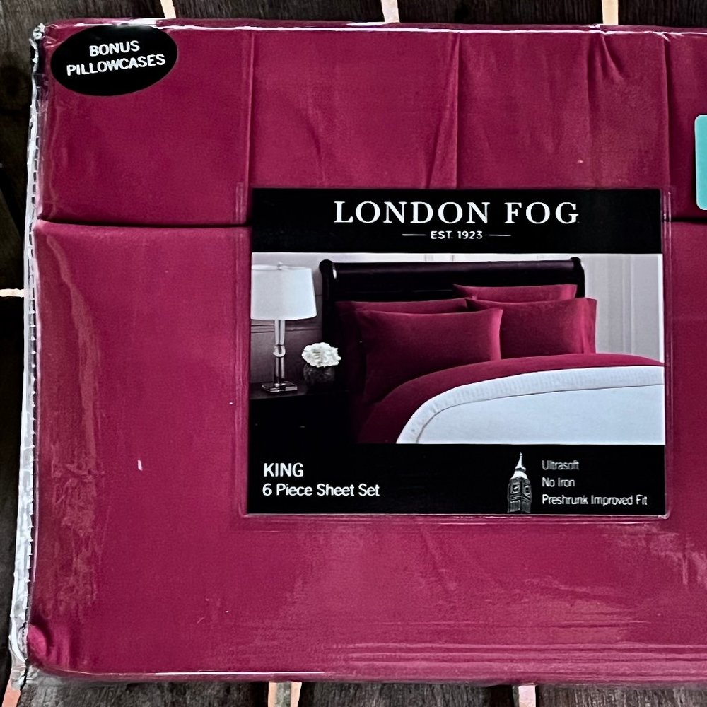 6-pc London Fog KING SIZE Sheet Set - RICH RED (2 BONUS PILLOWCASES)